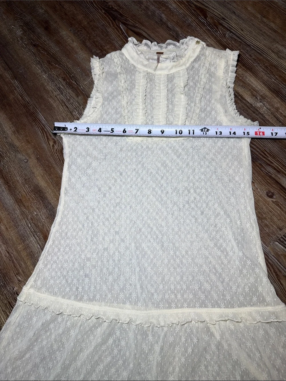 Free People Cream Sheer Lace Ruffle Mini Dress - Size S